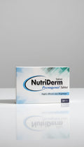 Box of NutriDerm Pycnogenol Tablet on a gray background